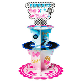 Haooryx burnout bow stand, a 3-tier cupcake display for gender reveals.