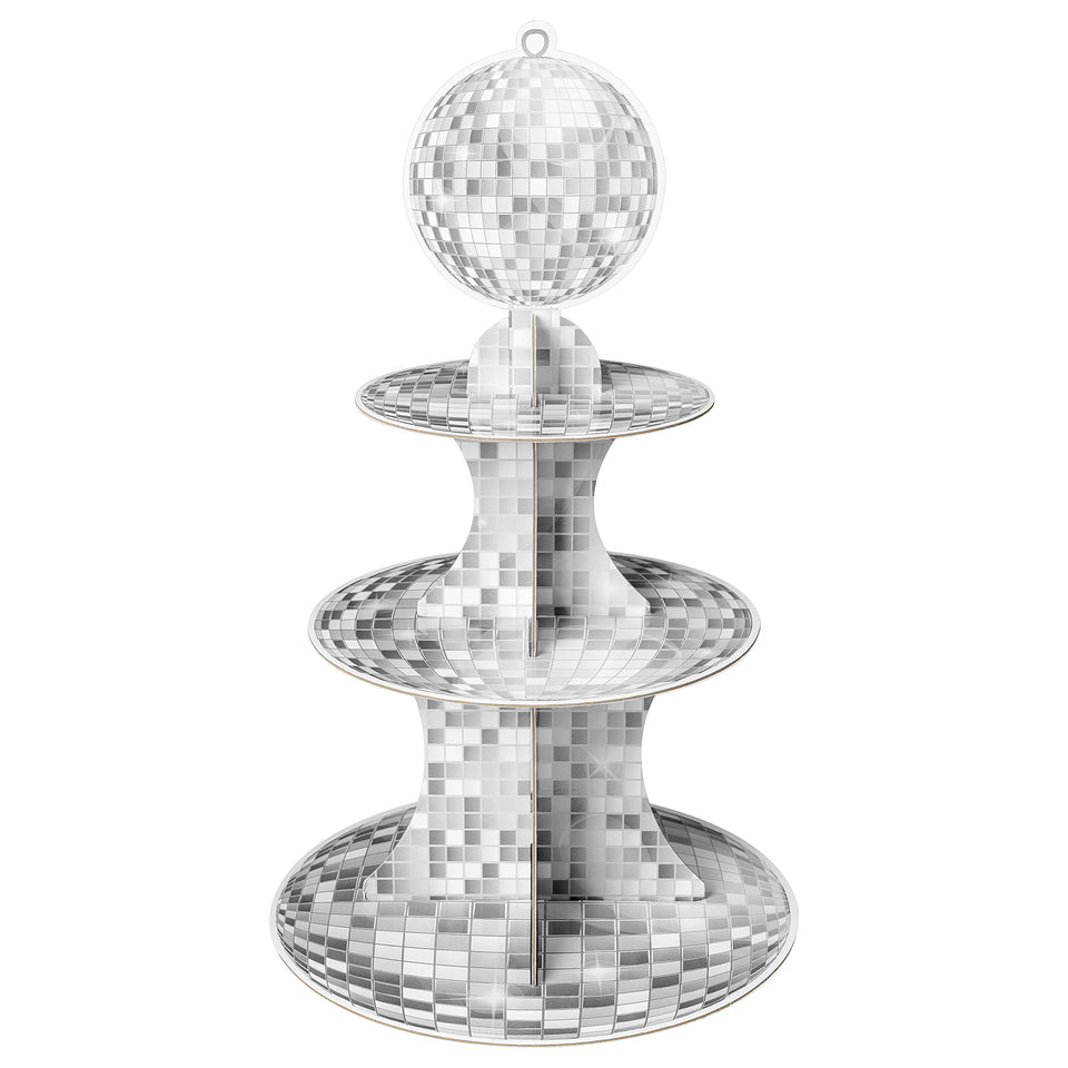 Haooryx disco cupcake stand: 3-tier silver glitter display for show-stopping desserts.