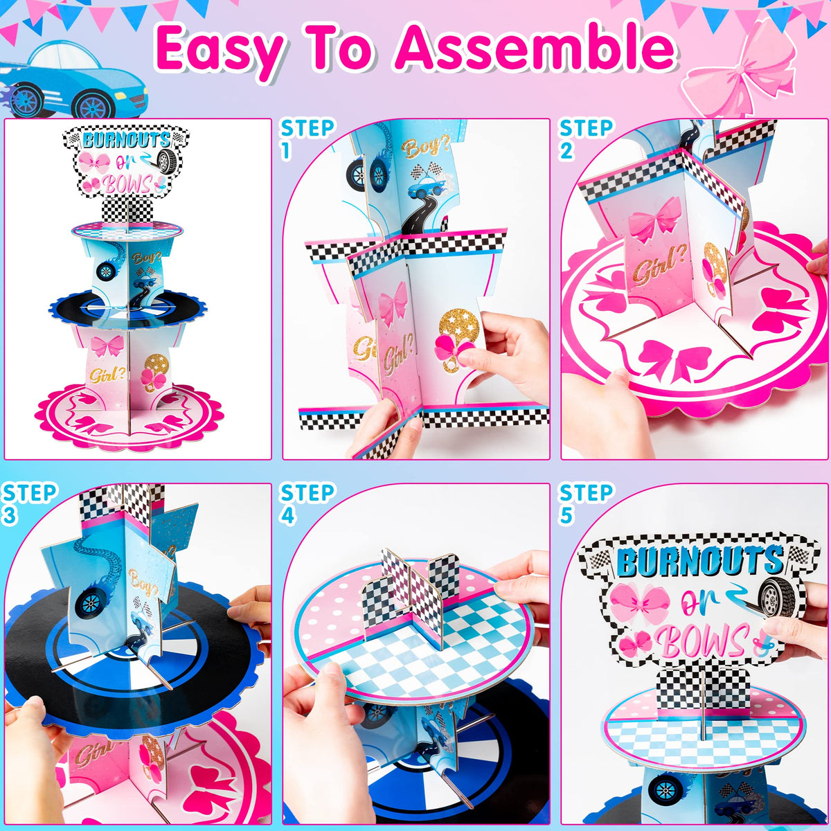 Haooryx pink bow-pattern stand creates a charming dessert focal point.