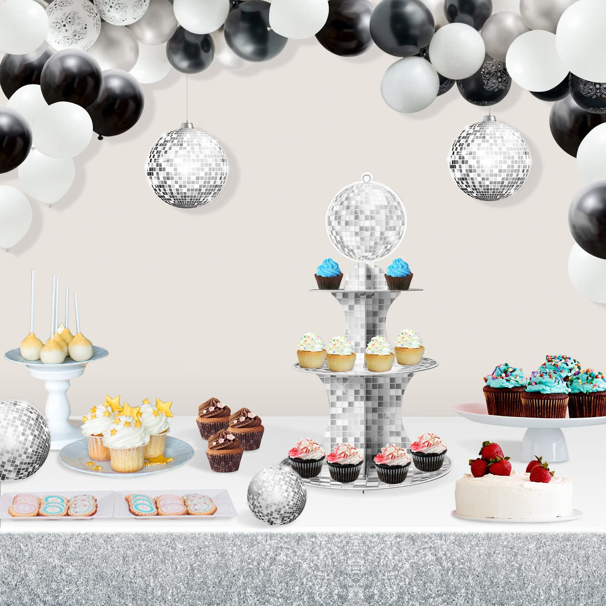 Haooryx silver glitter cupcake stand: versatile dessert holder for party table setups.