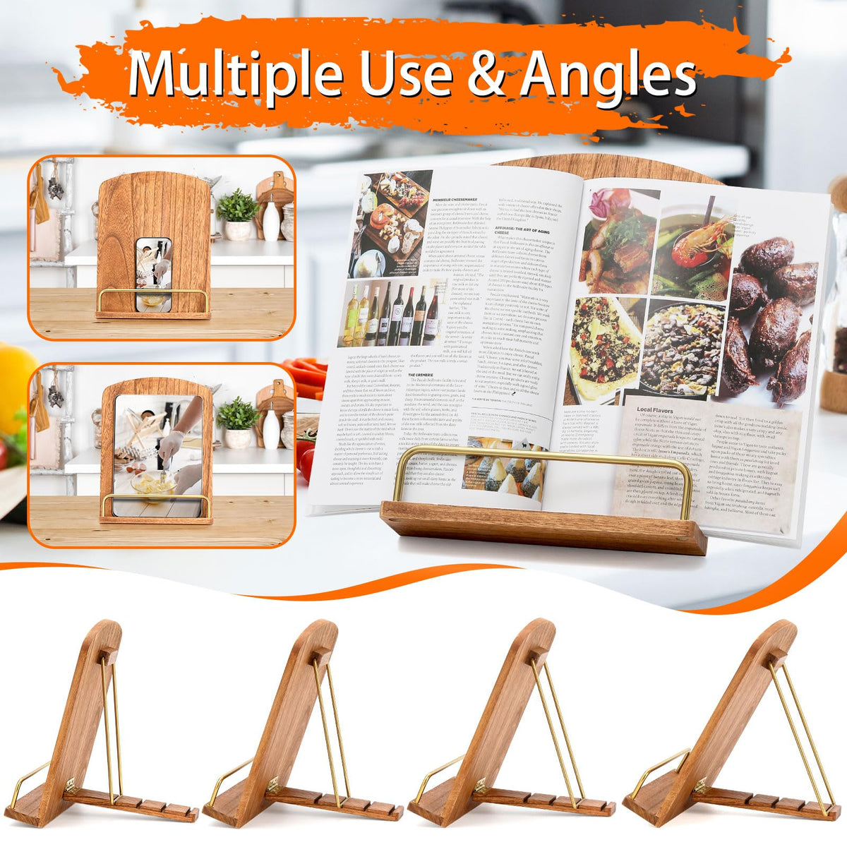 Haotao adjustable-angles wood stand supports tablet and cookbook reading