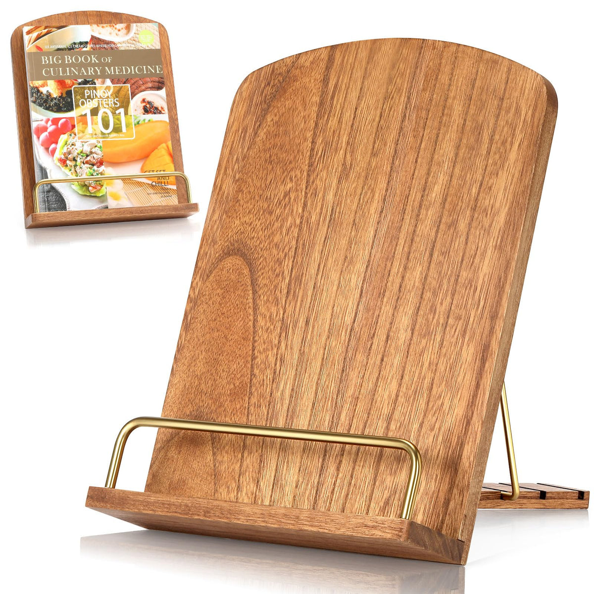 Haotao cookbook stand in natural wood for easy recipe viewing on the counter
