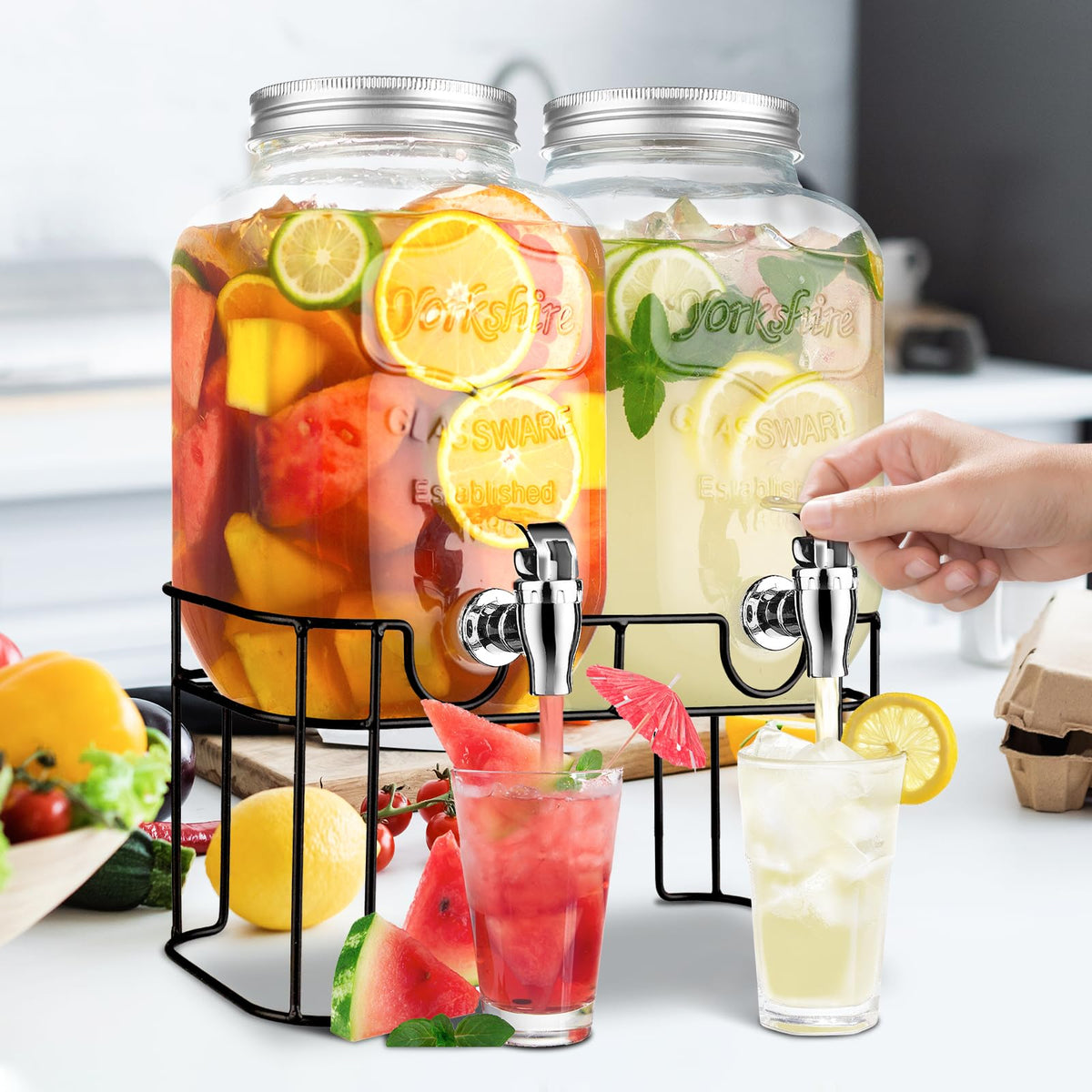 Haotao glass dispenser jar pair ready for beverages and refills
