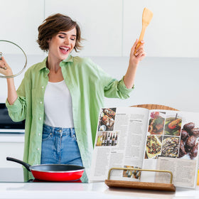 Haotao tablet and cookbook holder on desk for mixed media use