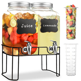Haotao two-gallon glass drink dispenser with stand for party beverage service.