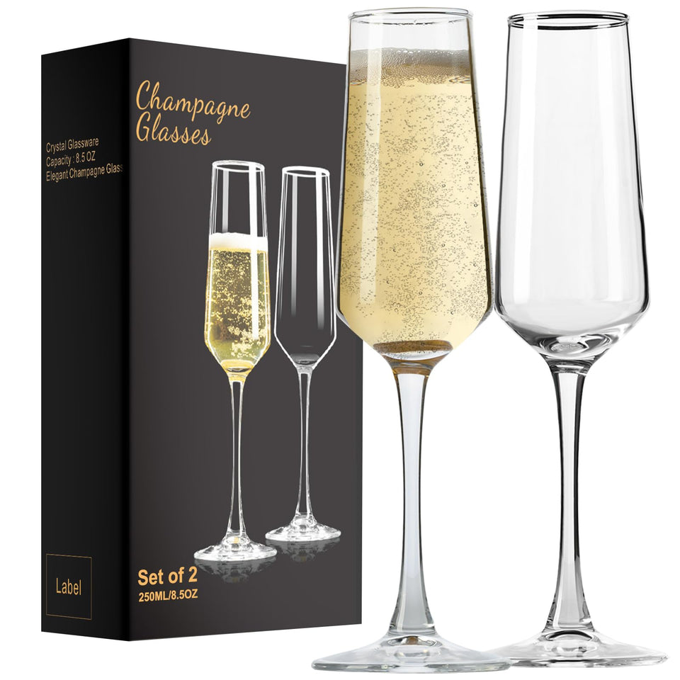 Haoxishui 8.5 oz champagne glasses set with hand-blown clarity for elegant entertaining.