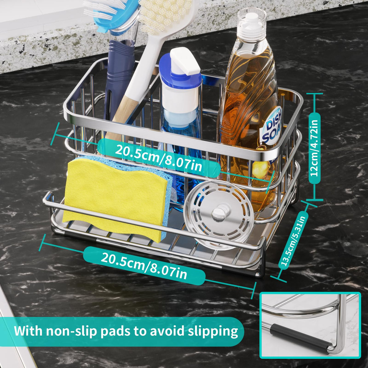 Anti slip rubber feet prevent sliding on countertops.