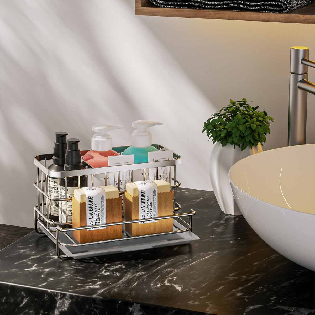 Easily remove drain tray for cleaning and sponge replacement.