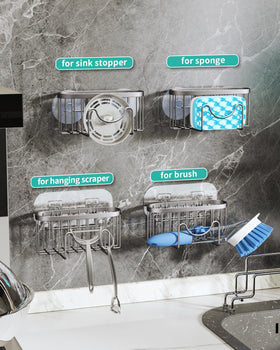 HapiRm M-shaped design neatly holds sponge and brush for quick access