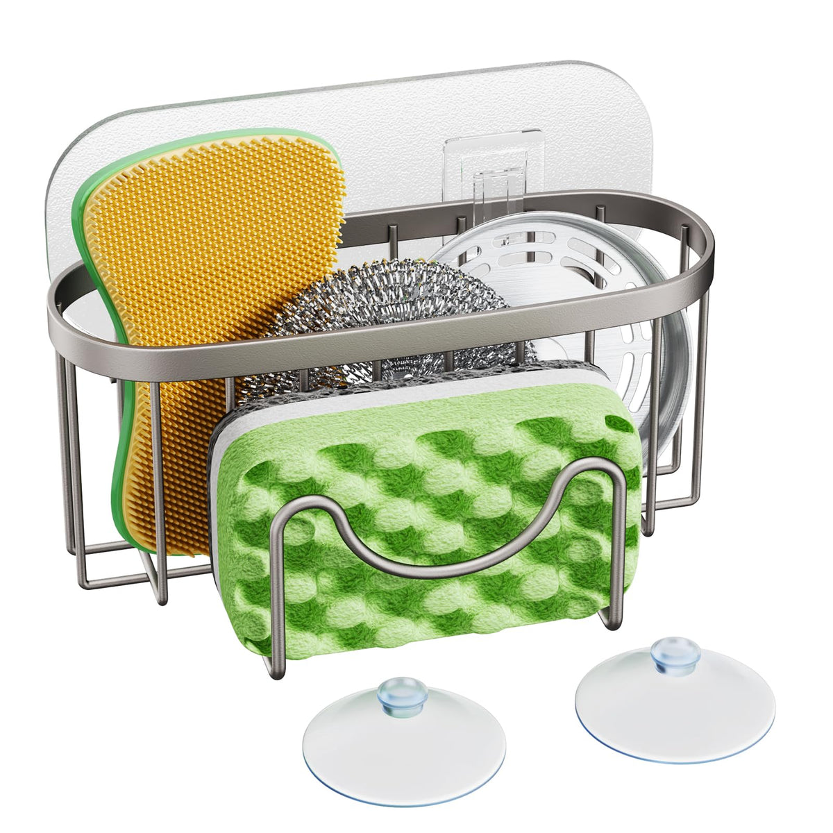 HapiRm M-shaped sink caddy showing organized sponge storage for a tidy kitchen