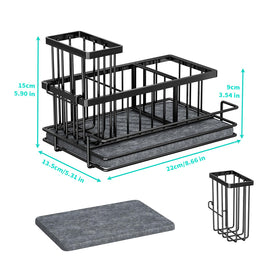 Anti-slip feet securely stabilize the caddy on kitchen counters