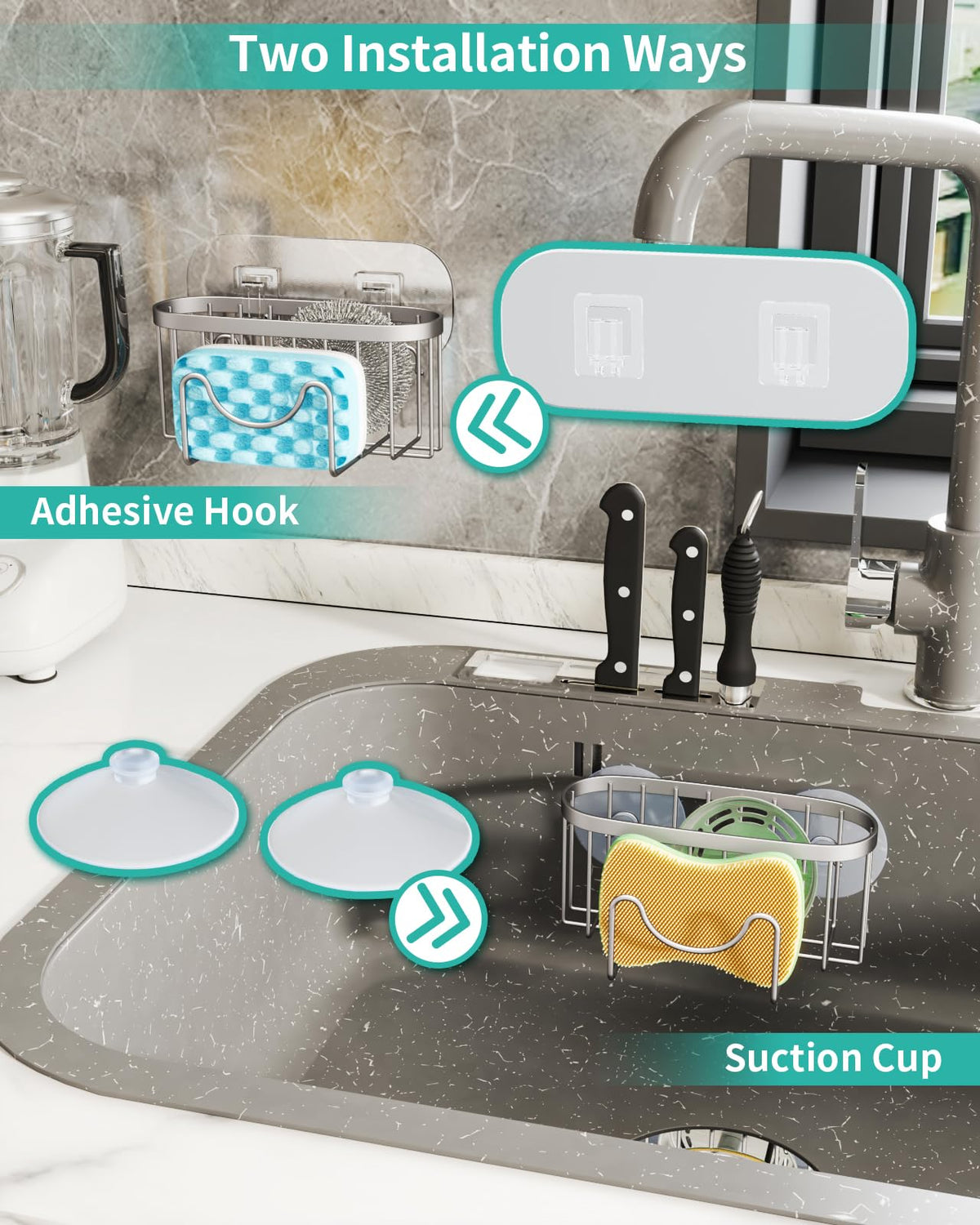 HapiRm installation options showing adhesive and suction cup mounting