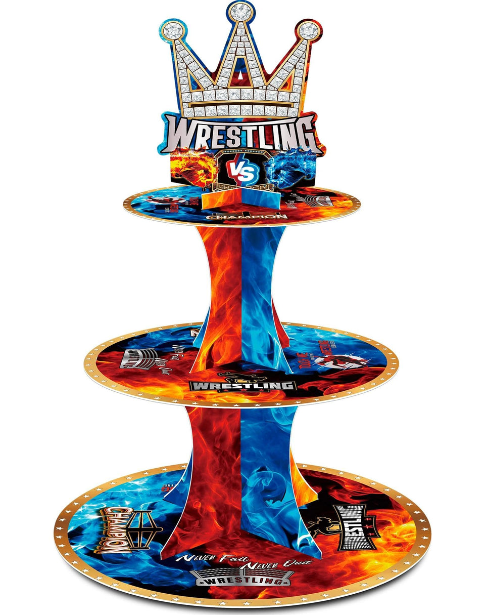 HAPPARTY wrestling cupcake stand 3-layer display as a dramatic party centerpiece