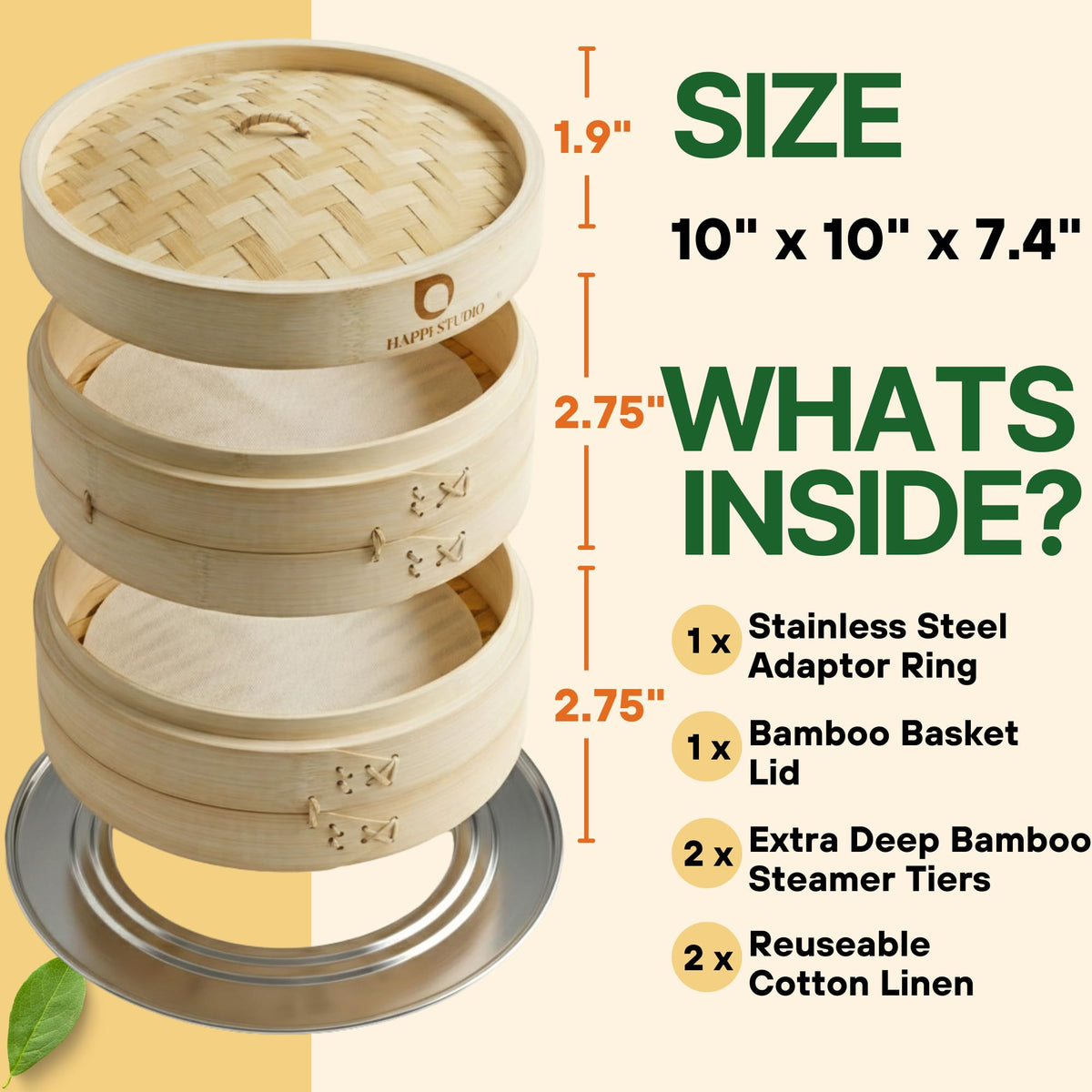 HAPPI STUDIO steamer lid and ring fitting various pot sizes.