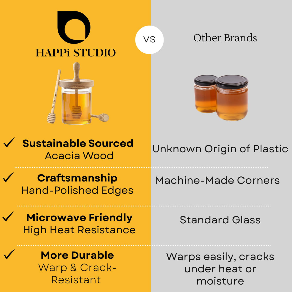 HAPPI STUDIO sealed honey pot prevents ants and moisture exposure.