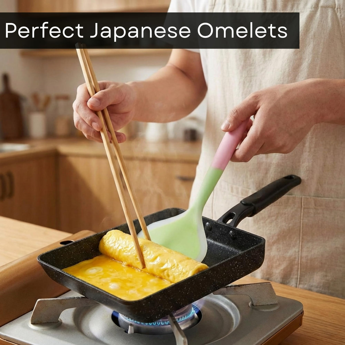 HAPPI STUDIO Tamagoyaki Pan inside-view shows smooth nonstick surface.