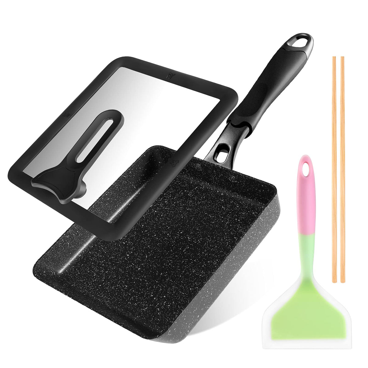 HAPPI STUDIO Tamagoyaki Pan lid shows secure fit for even heat distribution.