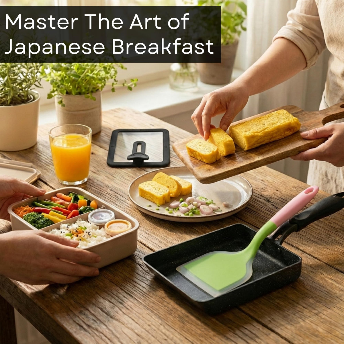 HAPPI STUDIO Tamagoyaki Pan on-stovetop demonstrates induction-friendly base.