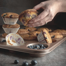 HAPPIELS 12-cup muffin pan with easy-release coating for quick cleanup