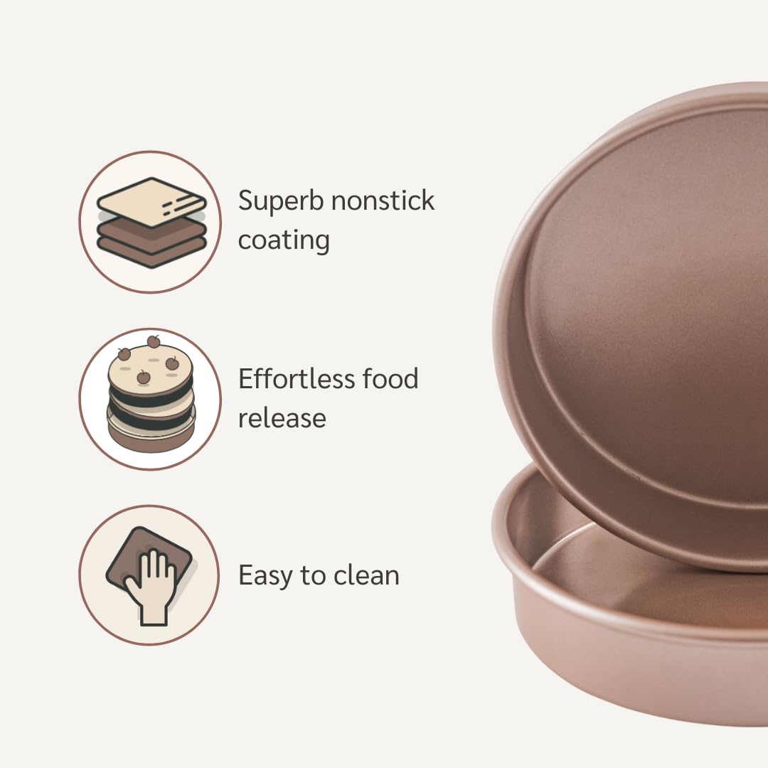 Two pans with rolled rims showcasing durable, even-baking design.