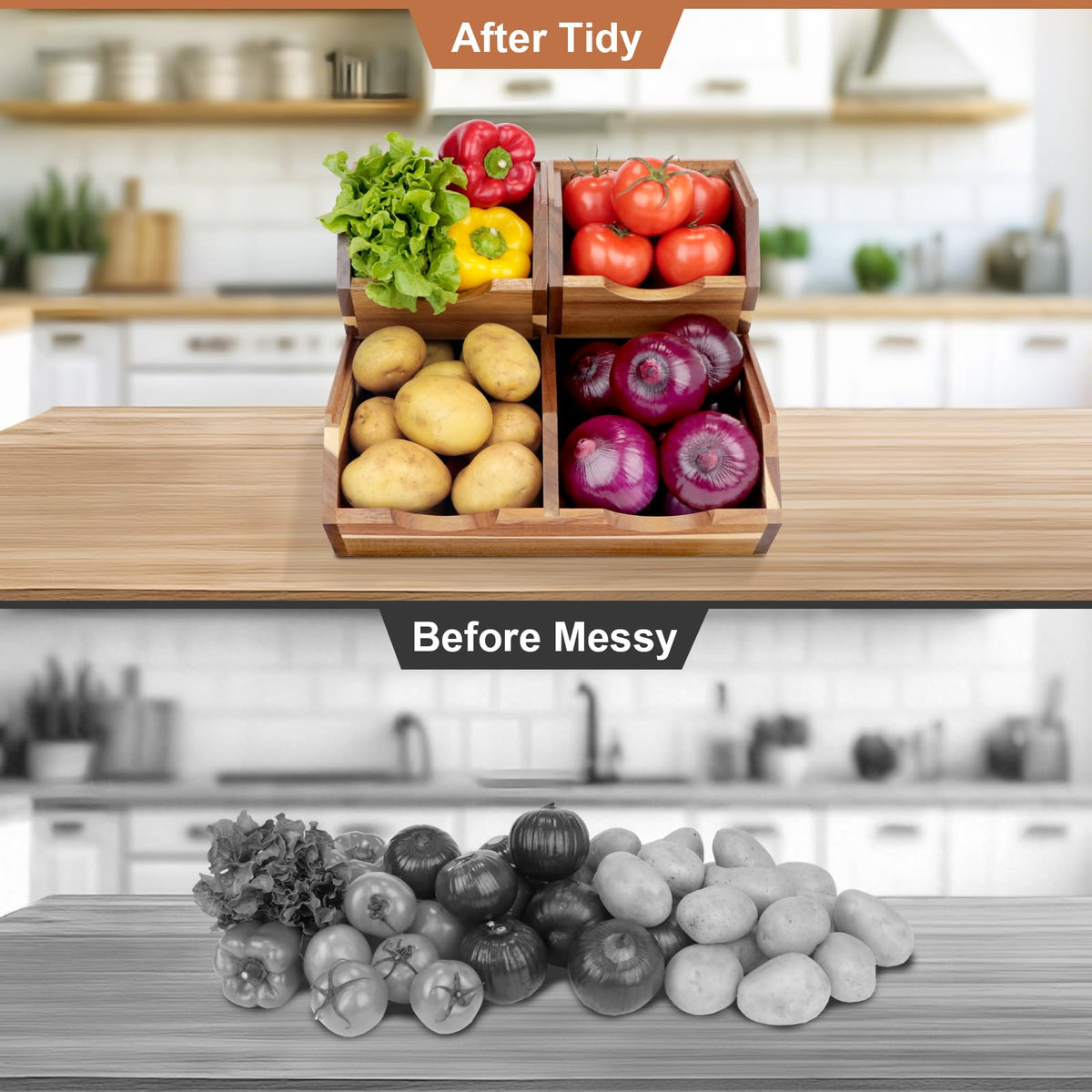 Happilif Acacia wood pantry bin grain detail adds warm kitchen style
