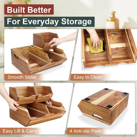 Happilif Acacia wood pantry bin with ergonomic handles for easy lifting