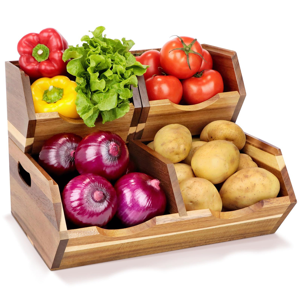 Happilif Acacia wood pantry bin large for potatoes and onions on the counter