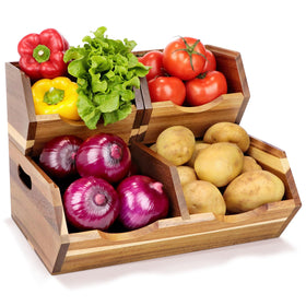 Happilif Acacia wood pantry bin large for potatoes and onions on the counter