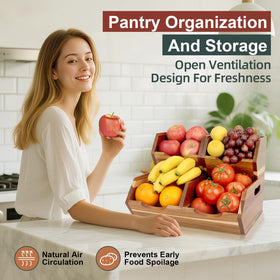 Happilif Acacia wood pantry bin small ideal for fruit or snacks on shelves