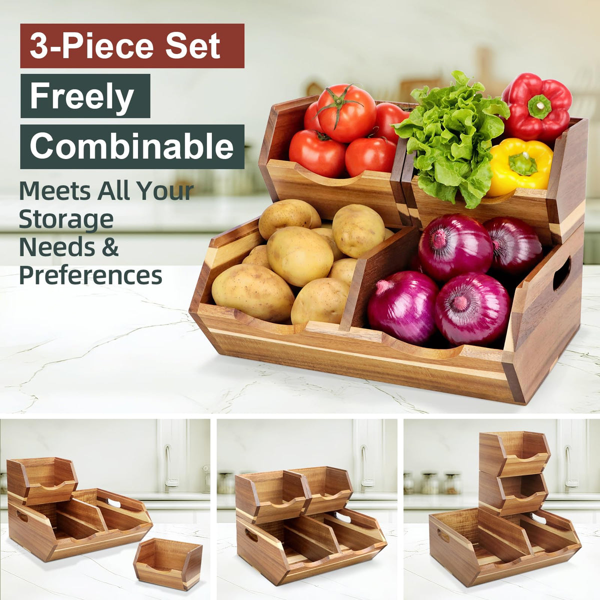 Happilif Acacia wood pantry bin small 2 for compact storage of vegetables