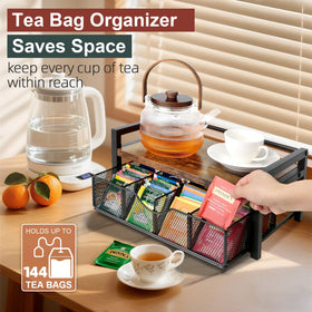 Happilif wood and metal drawer with adjustable dividers for flexible storage.