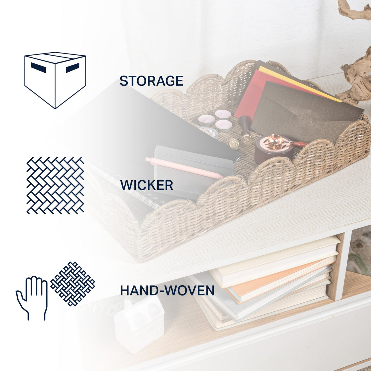 Happimess tray measures 21.5 inches wide for versatile staging.