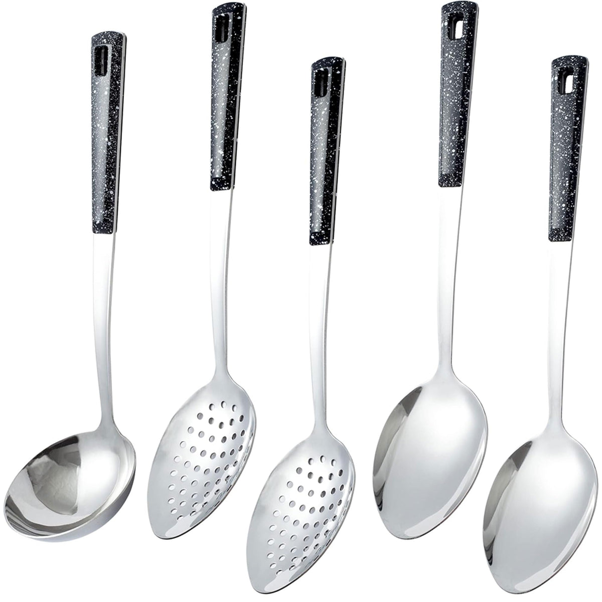 HAPPY KIT 5-piece stainless steel serving spoons set with ladle for versatile serving.