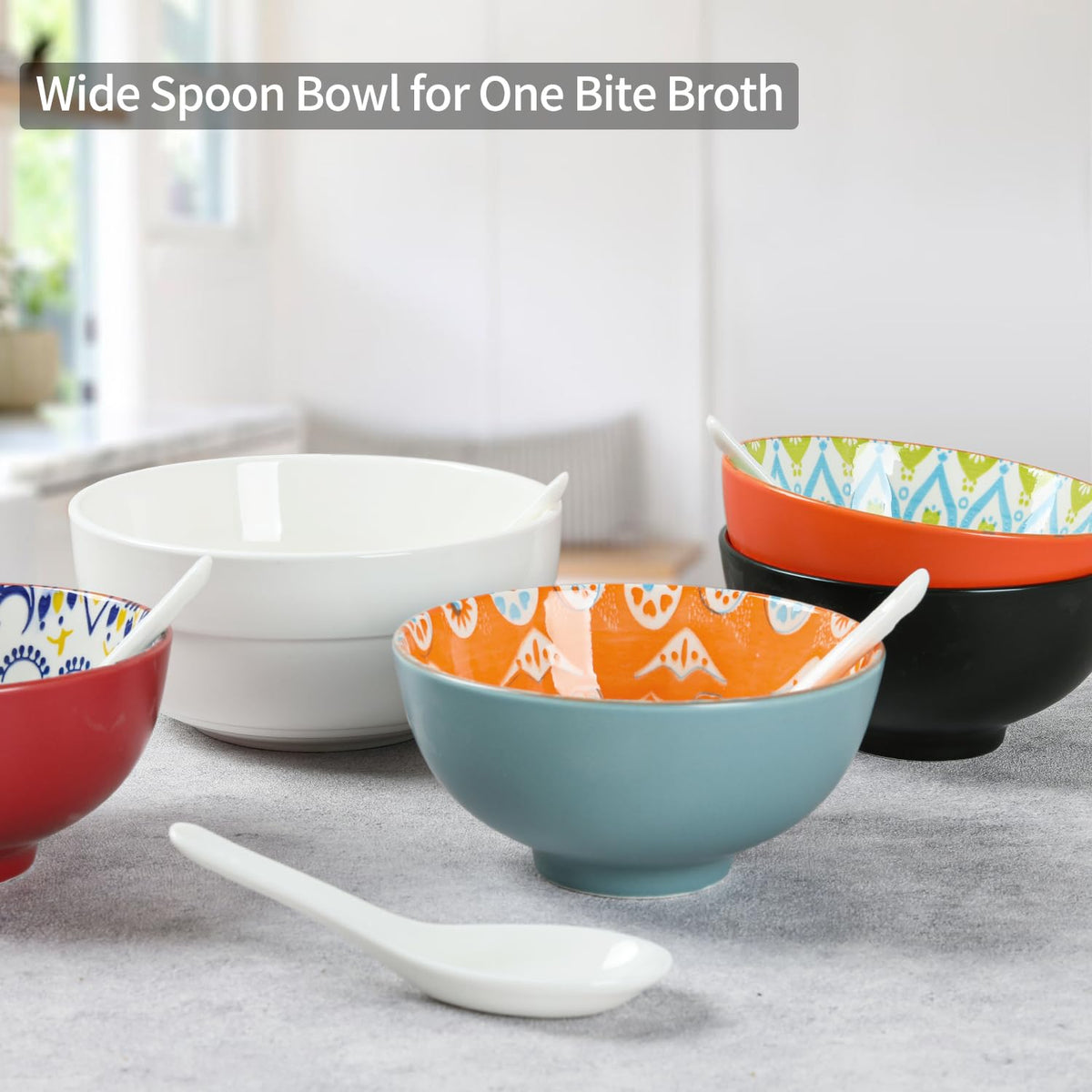 Happy Kit ceramic soup spoon, 5.3 inches, deep and sturdy for ramen and pho.