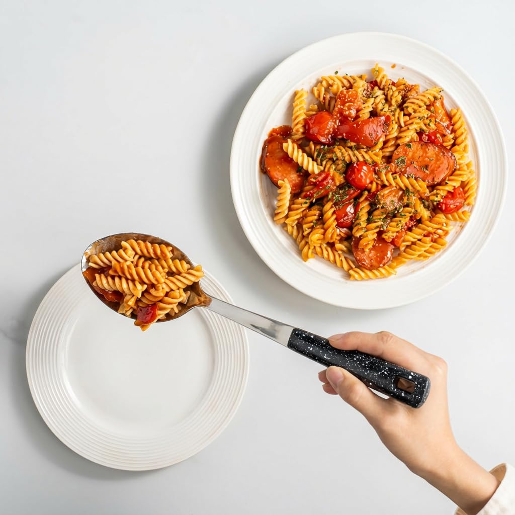 HAPPY KIT slotted spoon perfect for draining soups and stews at the table.