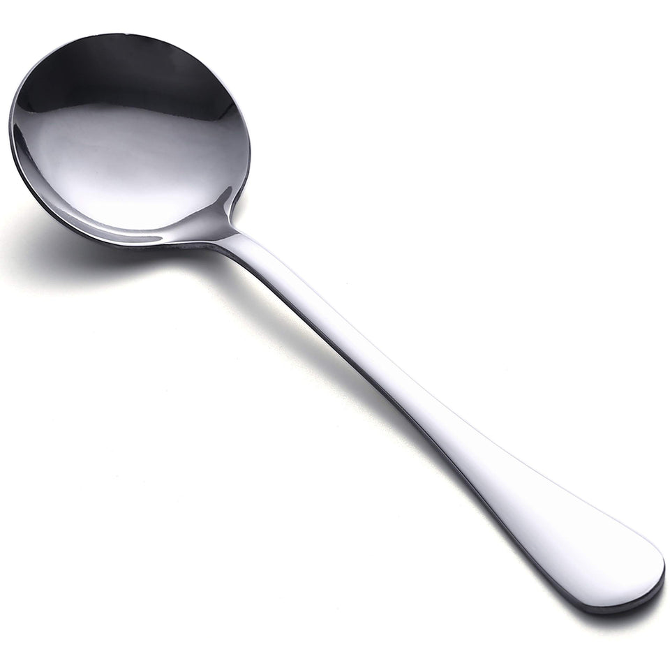 Happy Kit soup spoons 8pc round-bowl design for elegant family meals.