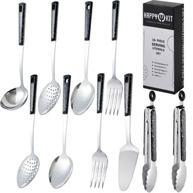 Happy Kit serving spoons with anti-slip plastic handles for secure grip.