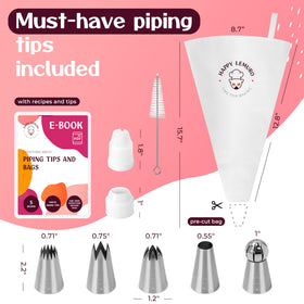 Happy Lemuro dishwasher-safe piping bag and tools for quick cleanup after baking.