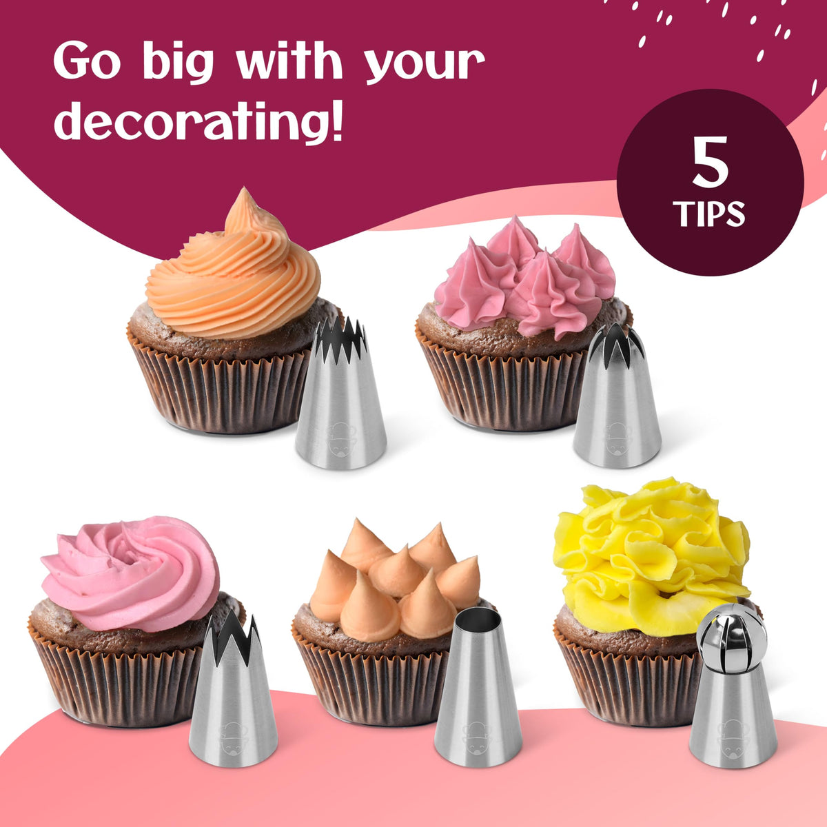 Happy Lemuro jumbo piping tips set for creative borders and large pastry details.