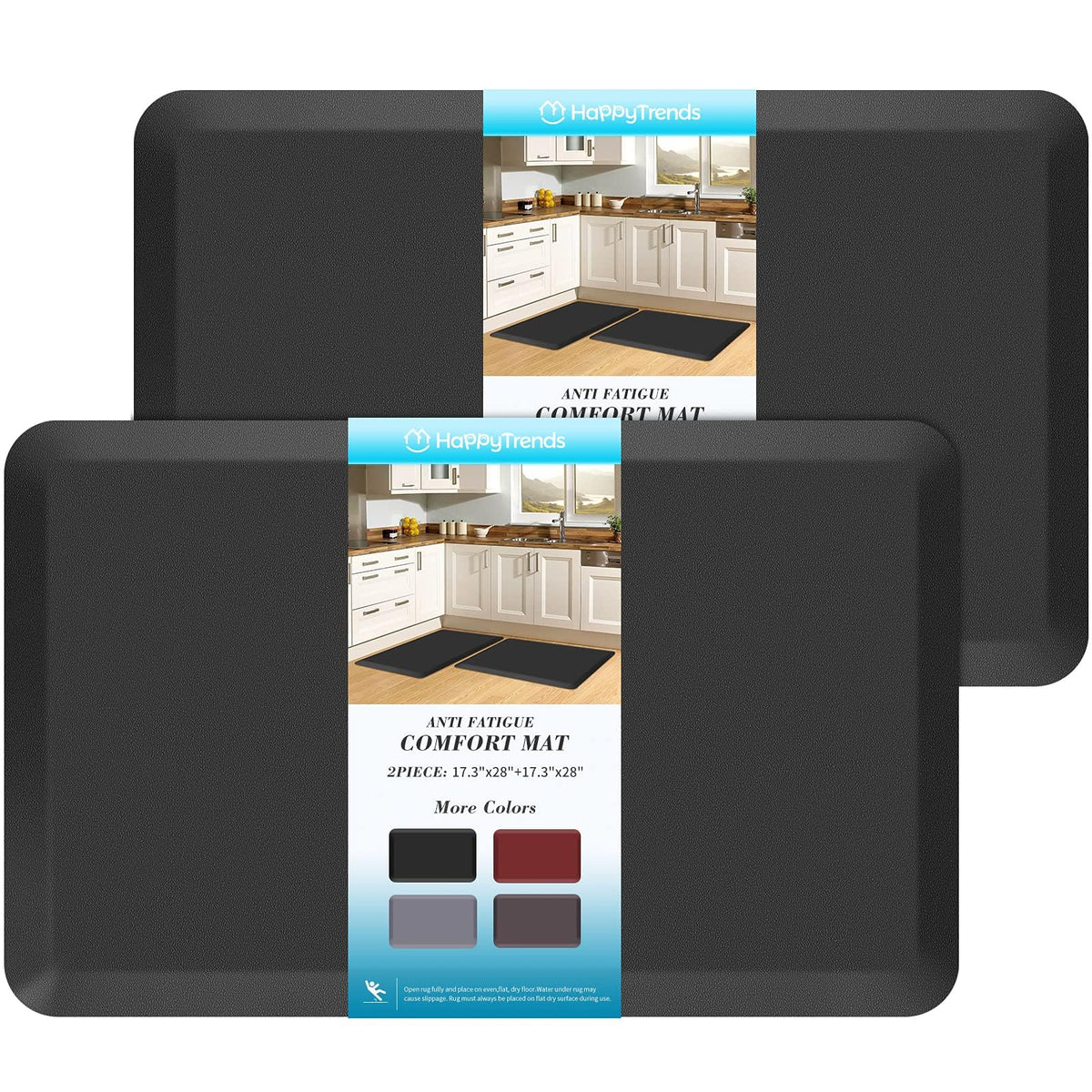 HappyTrends kitchen mat anti-fatigue front view 2-pack helps reduce standing fatigue