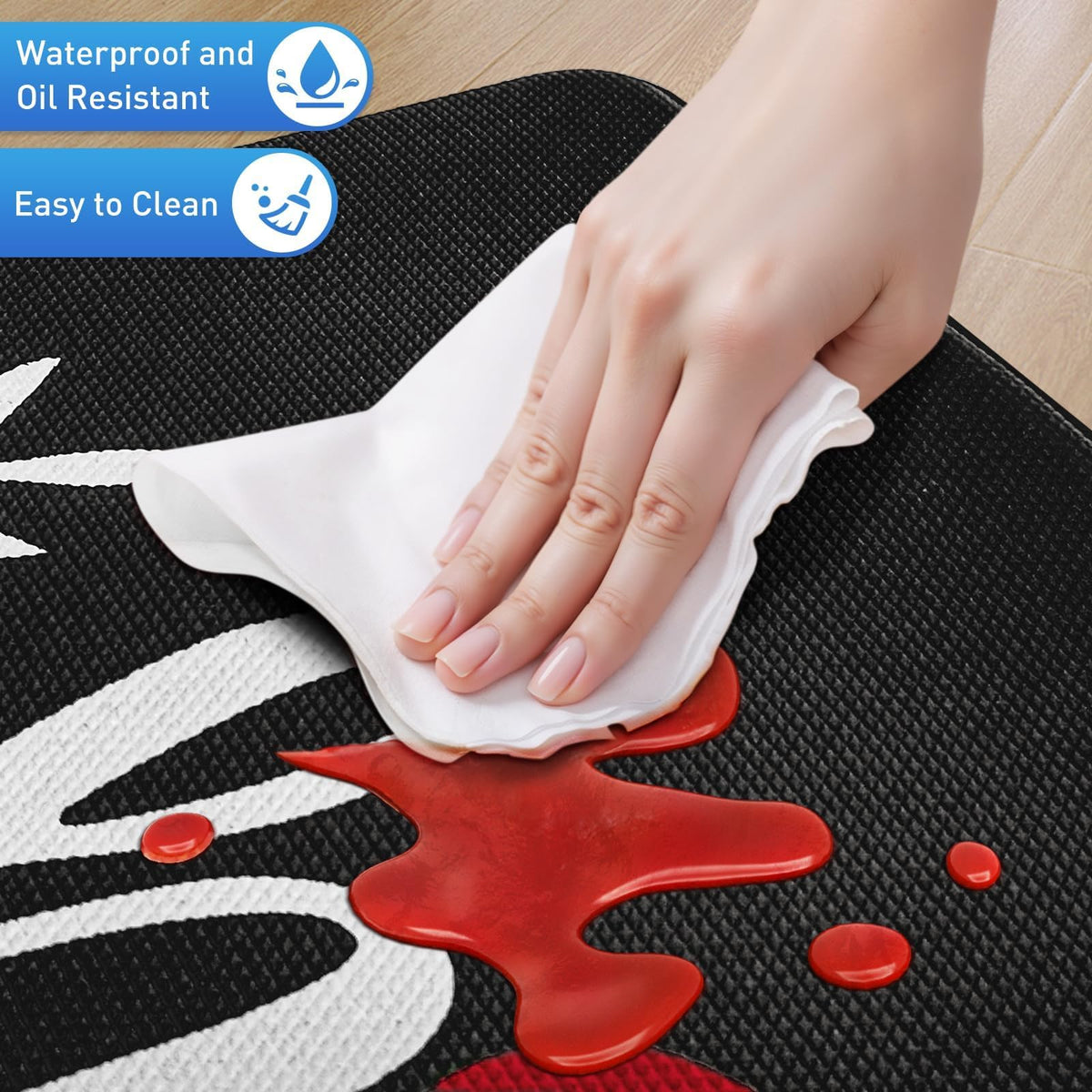 HappyTrends mat non-slip backing keeps in place on tile or wood.