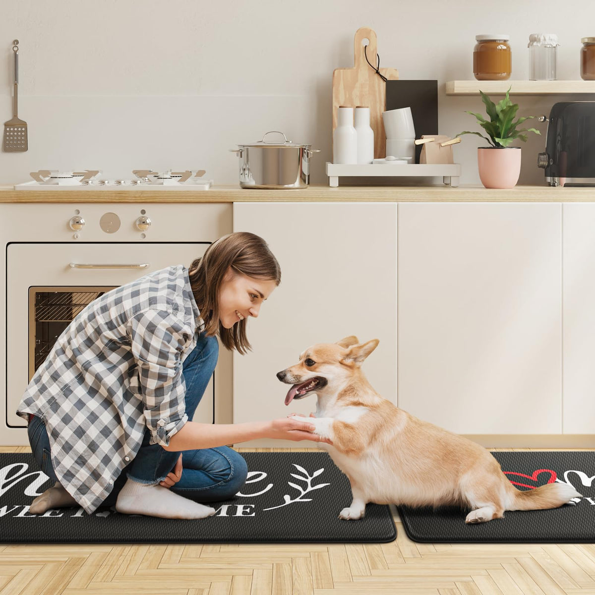 HappyTrends mat adds comfort in home office standing tasks.