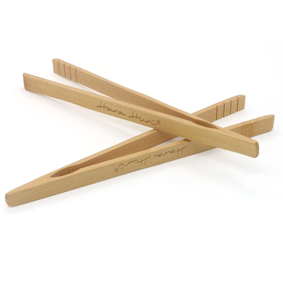 Hara Huri bamboo toaster tongs dual-pack, heat-safe for toast and serving.