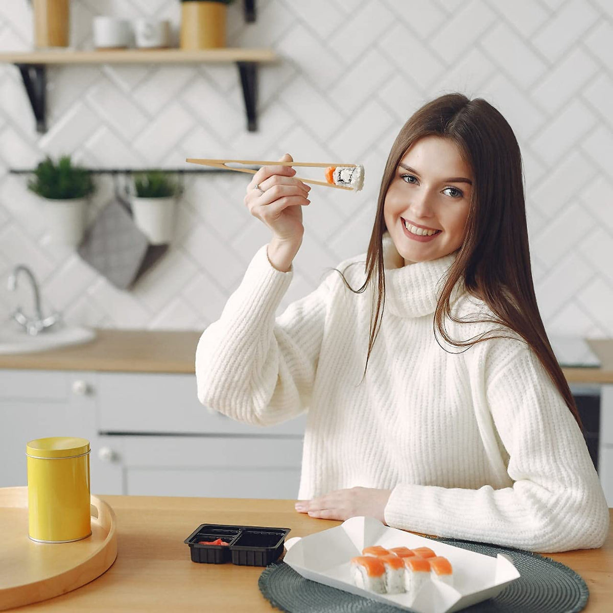 Hara Huri bamboo tongs flipping bacon without scratching cookware.