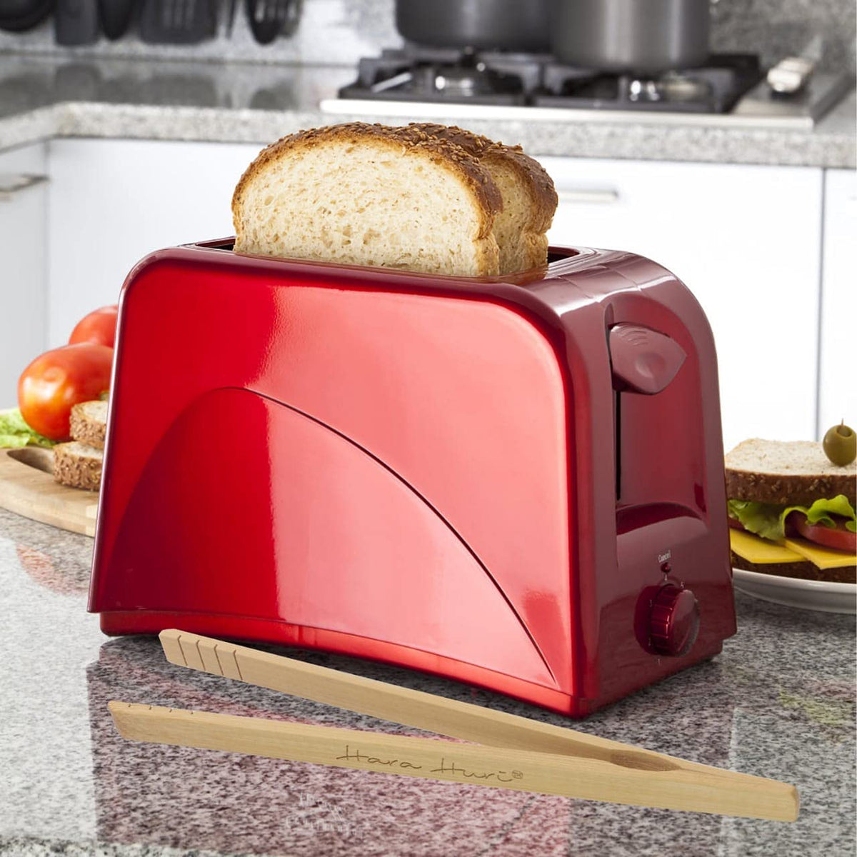 Hara Huri wooden toaster tongs ideal for buffets and appetizers.