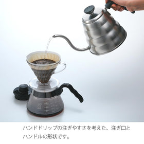 Hario Buono gooseneck spout enables slow, steady pour for even extraction.