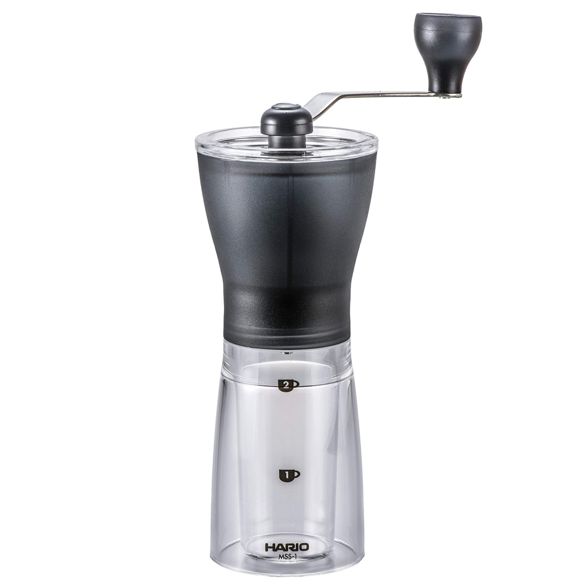HARIO Ceramic Coffee Mill Original Black compact design for easy storage.