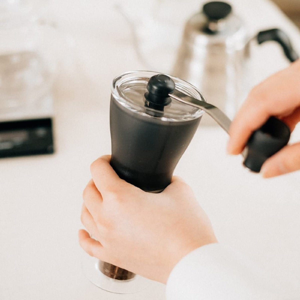 HARIO Ceramic Coffee Mill Original Black rust-free ceramic mortar for fresh flavor.