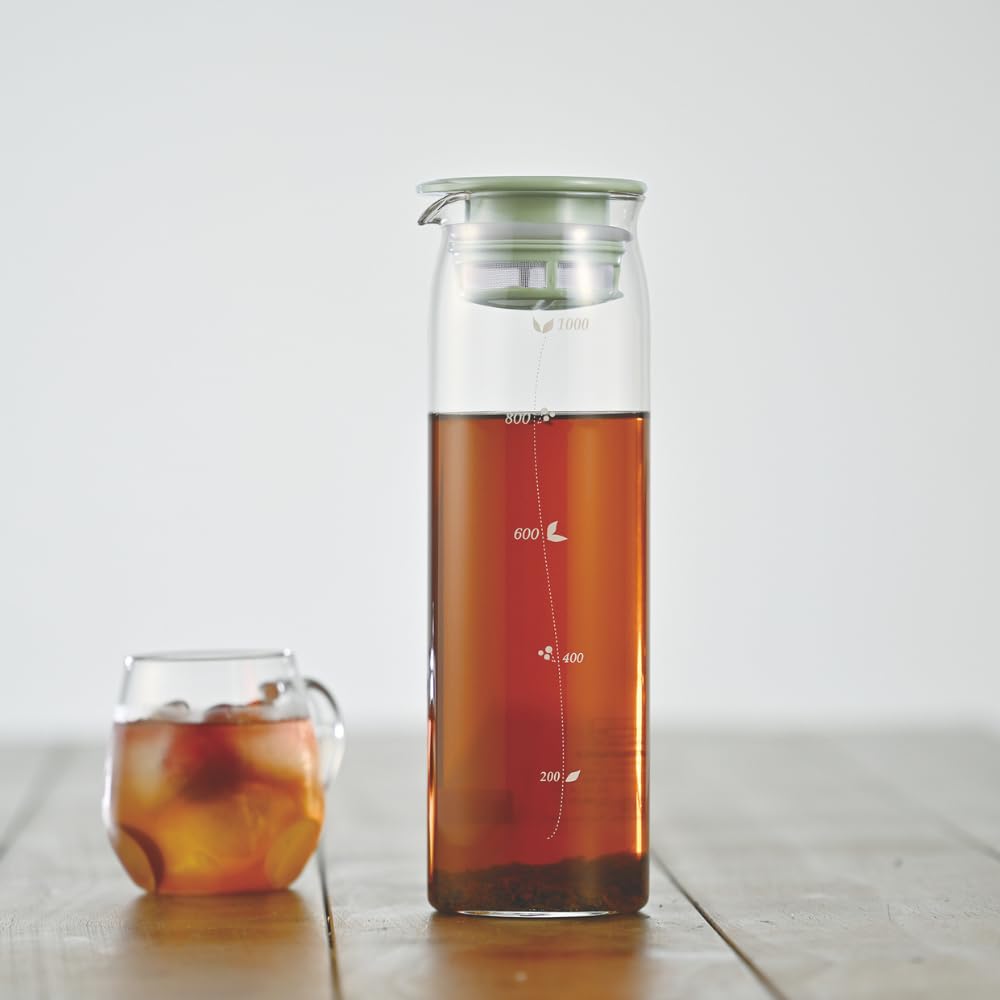 Front view of Hario Mizudashi smoky green bottle for stylish fridge storage