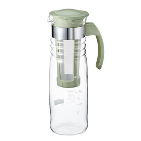 Hario Mizudashi cold brew tea maker front view in smoky green for easy brewing